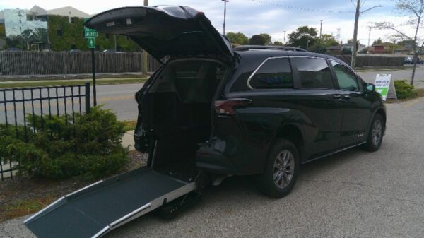 Black Toyota Sienna with Driverge Rear Entry Manual Fold Out conversion