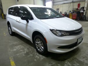 White Chrysler Voyager with FR Conversions Rear Entry Manual Fold Out conversion