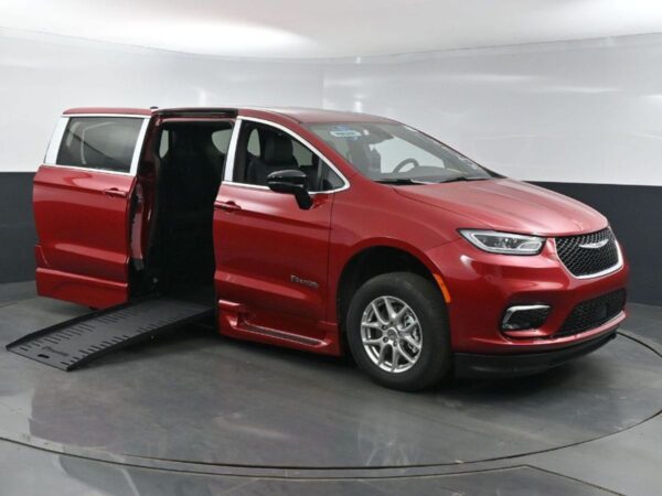Red Chrysler Pacifica with BraunAbility Side Entry Automatic Fold Out conversion