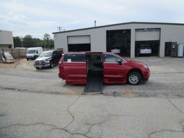 Red Chrysler Pacifica with BraunAbility Side Entry Automatic Fold Out conversion