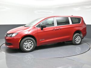 Red Chrysler Voyager with BraunAbility Rear Entry Manual Fold Out conversion