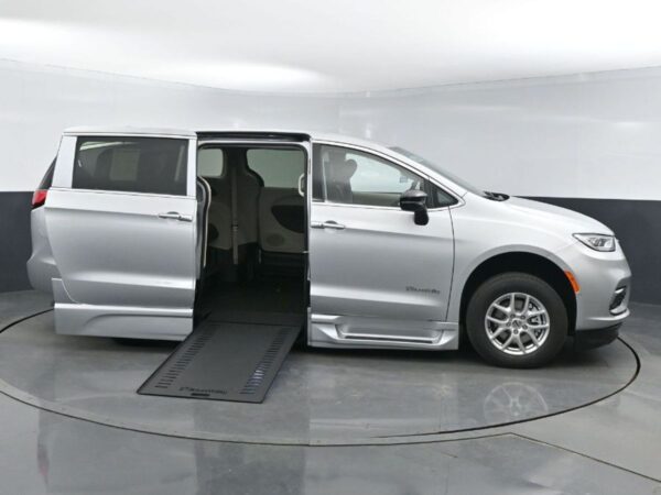 Silver Chrysler Pacifica with BraunAbility Side Entry Automatic In Floor conversion