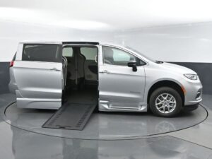 Silver Chrysler Pacifica with BraunAbility Side Entry Automatic In Floor conversion