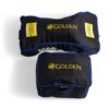 Two black padded Travel Bags for Buzzaround CarryOn (GB120) feature blue trim and a Golden logo. Both bags have a yellow Fragile This Side Up label.