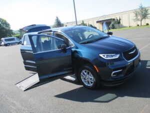 Blue Chrysler Pacifica with BraunAbility Side Entry Automatic In Floor conversion