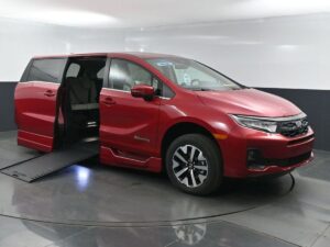 Red Honda Odyssey with BraunAbility Side Entry Automatic In Floor conversion