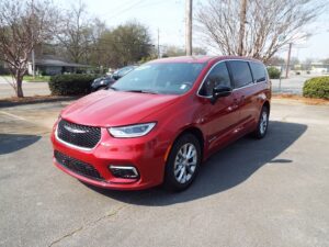 Red Chrysler Pacifica with Driverge Side Entry Automatic Fold Out conversion