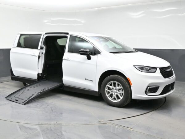 White Chrysler Pacifica with BraunAbility Side Entry Manual Fold Out conversion