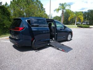 Blue Chrysler Pacifica with Driverge Side Entry Automatic Fold Out conversion