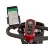 Close-up of a mobility scooter handlebar with the Golden Tech Cellphone Holder displaying a GPS map and showing control buttons on the panel.