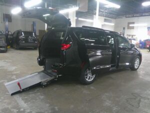 Black Chrysler Pacifica with Driverge Rear Entry Manual Fold Out conversion