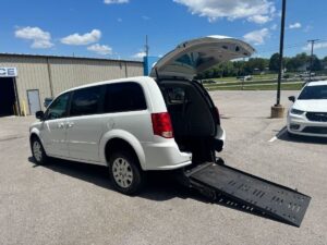 White Dodge Grand Caravan with BraunAbility Rear Entry Manual Fold Out conversion