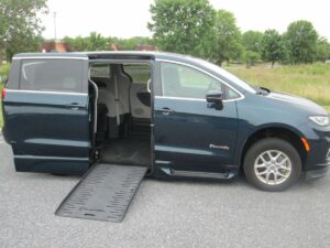 Blue Chrysler Pacifica with BraunAbility Side Entry Automatic Fold Out conversion