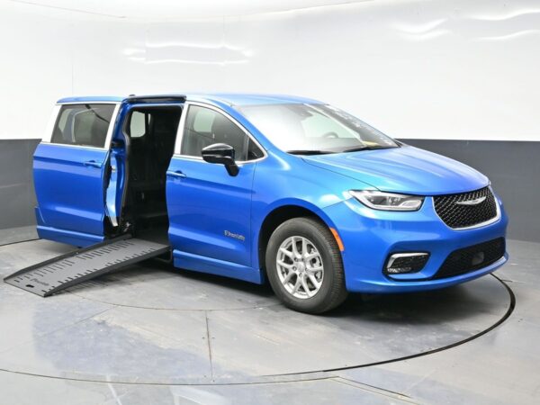 Blue Chrysler Pacifica with BraunAbility Side Entry Automatic Fold Out conversion