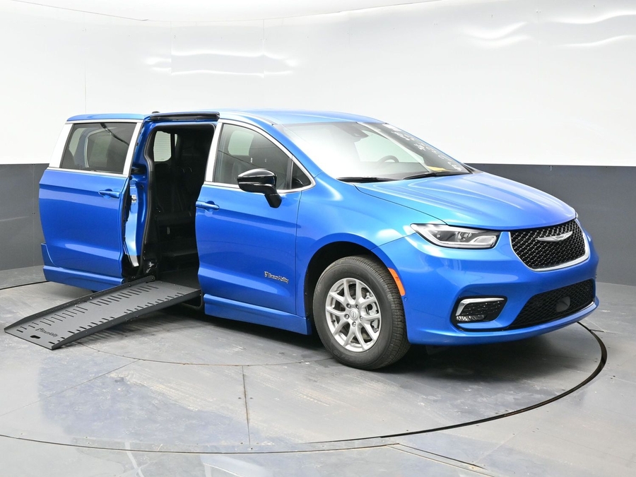 Blue Chrysler Pacifica with BraunAbility Side Entry Automatic Fold Out conversion