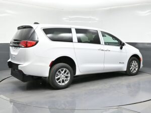 White Chrysler Voyager with BraunAbility Rear Entry Manual Fold Out conversion