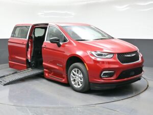 Red Chrysler Pacifica with BraunAbility Side Entry Automatic Fold Out conversion