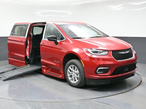 Red Chrysler Pacifica with BraunAbility Side Entry Automatic Fold Out conversion