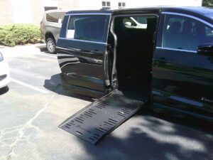 Black Chrysler Pacifica with BraunAbility Side Entry Automatic Fold Out conversion