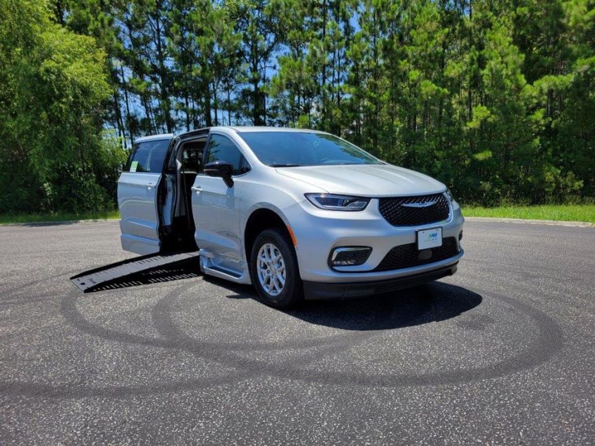 Silver Chrysler Pacifica with BraunAbility Side Entry Automatic Fold Out conversion