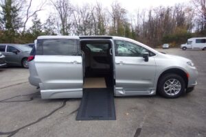 Silver Chrysler Pacifica with BraunAbility Side Entry Automatic In Floor conversion