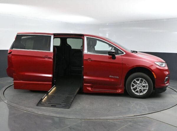 Red Chrysler Pacifica with BraunAbility Side Entry Automatic Fold Out conversion