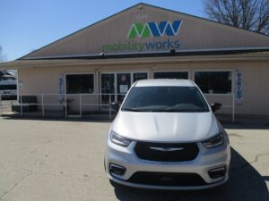 Silver Chrysler Pacifica with Driverge Side Entry Automatic Fold Out conversion