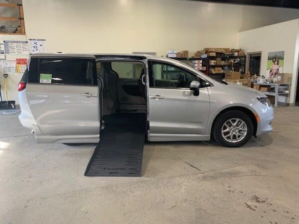 Silver Chrysler Voyager with BraunAbility Side Entry Automatic Fold Out conversion