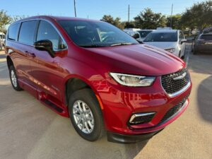 Red Chrysler Pacifica with BraunAbility Side Entry Automatic In Floor conversion
