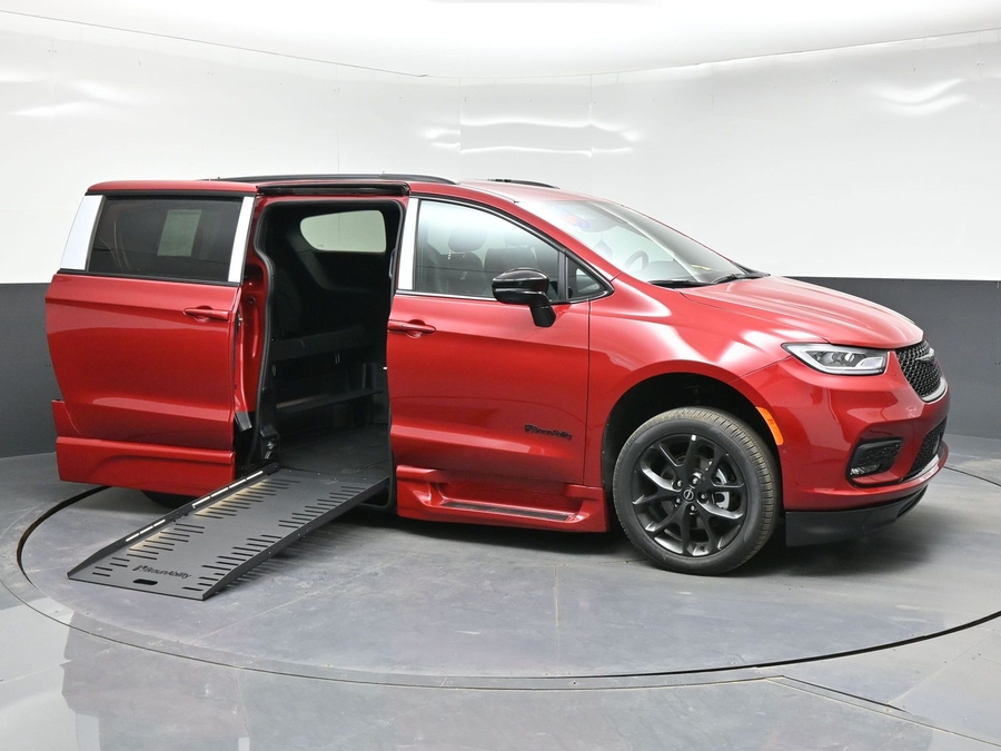 Red Chrysler Pacifica with BraunAbility Side Entry Automatic Fold Out conversion