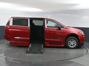 Red Chrysler Pacifica with BraunAbility Side Entry Automatic Fold Out conversion