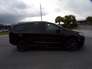 Black Chrysler Pacifica with BraunAbility Side Entry Automatic In Floor conversion