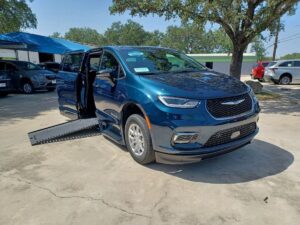 Blue Chrysler Pacifica with BraunAbility Side Entry Automatic In Floor conversion