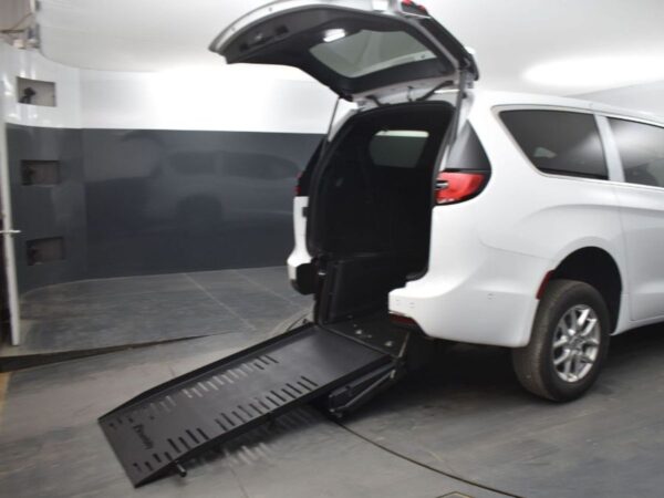 White Chrysler Pacifica with BraunAbility Rear Entry Manual Fold Out conversion