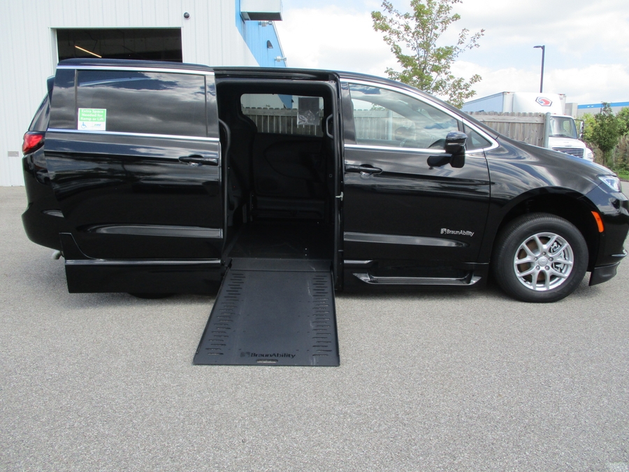 Black Chrysler Pacifica with BraunAbility Side Entry Automatic In Floor conversion