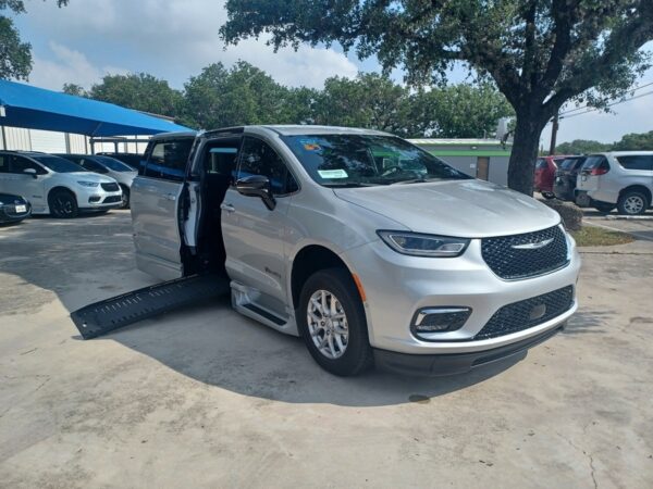 Silver Chrysler Pacifica with BraunAbility Side Entry Automatic Fold Out conversion