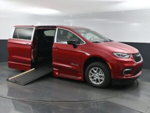 Red Chrysler Pacifica with BraunAbility Side Entry Automatic In Floor conversion