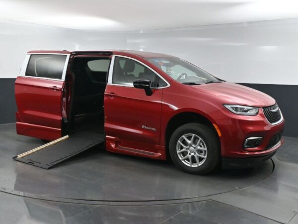 Red Chrysler Pacifica with BraunAbility Side Entry Automatic In Floor conversion