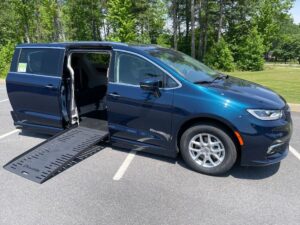 Blue Chrysler Pacifica with BraunAbility Side Entry Automatic Fold Out conversion