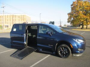 Blue Chrysler Pacifica with BraunAbility Side Entry Automatic In Floor conversion