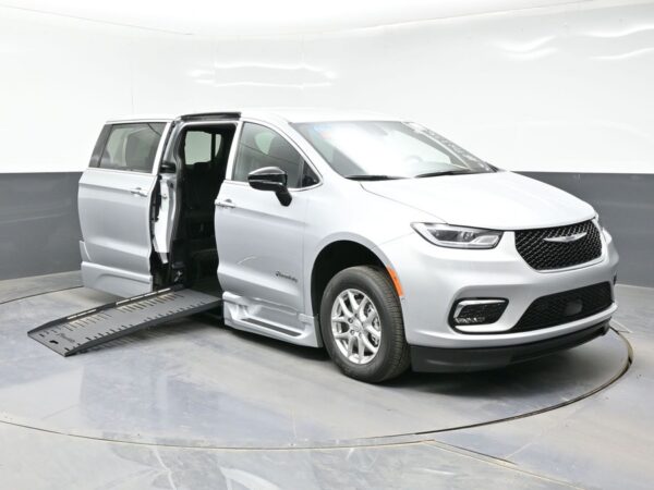 Silver Chrysler Pacifica with BraunAbility Side Entry Automatic Fold Out conversion