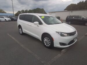White Chrysler Pacifica with BraunAbility Rear Entry Manual Fold Out conversion