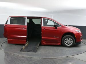 Red Chrysler Pacifica with BraunAbility Side Entry Automatic Fold Out conversion