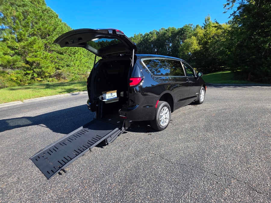 Black Chrysler Pacifica with BraunAbility Rear Entry Manual Fold Out conversion