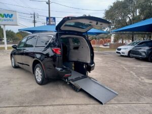 Black Chrysler Pacifica with Driverge Rear Entry Manual Fold Out conversion