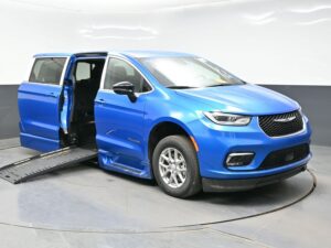 Blue Chrysler Pacifica with BraunAbility Side Entry Automatic Fold Out conversion