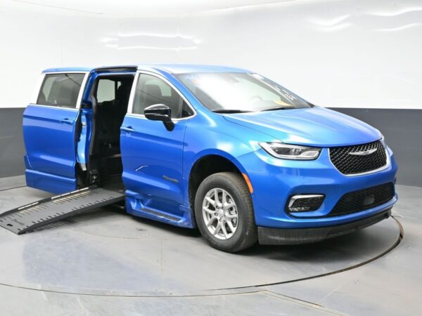 Blue Chrysler Pacifica with BraunAbility Side Entry Automatic Fold Out conversion