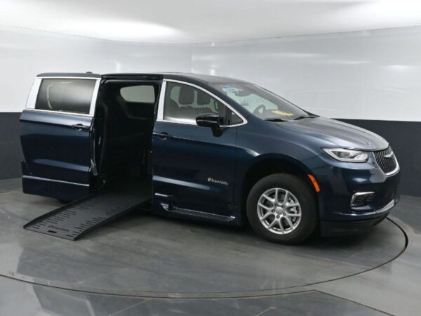 Blue Chrysler Pacifica with BraunAbility Side Entry Automatic Fold Out conversion