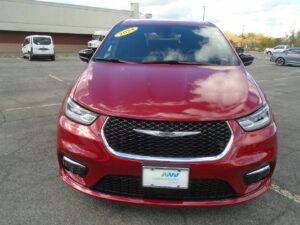 Red Chrysler Pacifica with Driverge Rear Entry Manual Fold Out conversion