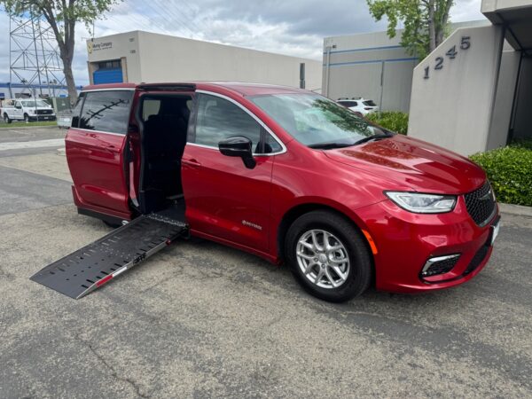 Red Chrysler Pacifica with BraunAbility Side Entry Automatic Fold Out conversion